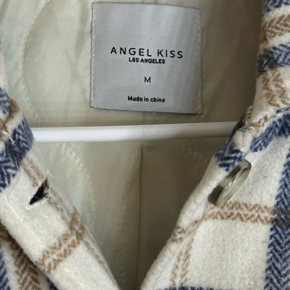 Angel Kiss Women’s Plaid Shacket M – White Brown Blue Flannel Button Down jacket - Picture 2 of 6